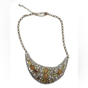 #629 Vintage-Inspired Pearl & Crystal Statement Bib Necklace